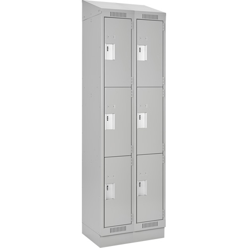 Clean Line Lockers, 3 -tier, Bank of 2, 24" x 18" x 82", Steel, Grey, Rivet (Assembled) Equipex