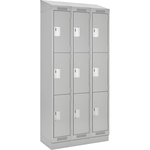 Clean Line Lockers, 3 -tier, Bank of 3, 36" x 18" x 82", Steel, Grey, Rivet (Assembled) Equipex