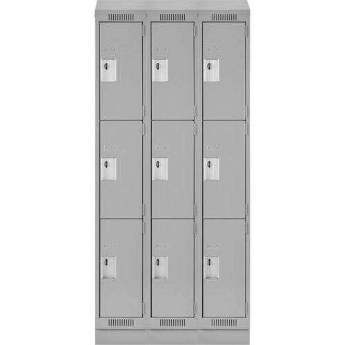 Clean Line Lockers, 3 -tier, Bank of 3, 36" x 18" x 82", Steel, Grey, Rivet (Assembled) Equipex