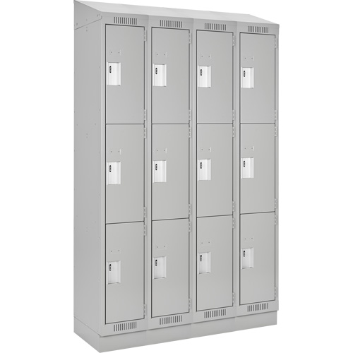 Clean Line Lockers, 3 -tier, Bank of 4, 48" x 18" x 82", Steel, Grey, Rivet (Assembled) Equipex
