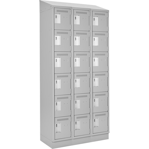 Clean Line Lockerette, 6 -tier, Bank of 3, 36" x 18" x 82", Steel, Grey, Rivet (Assembled) Equipex