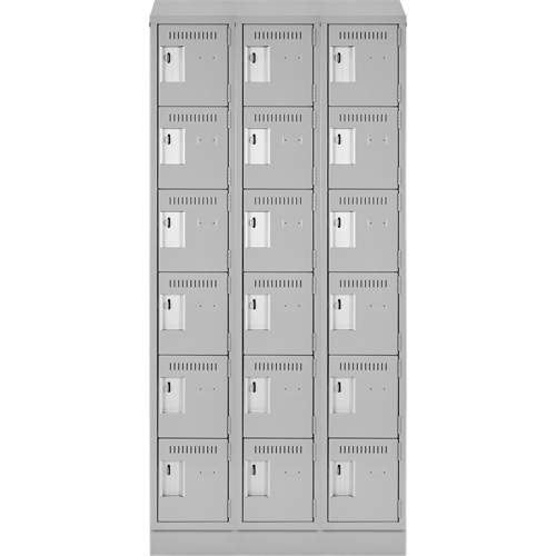 Clean Line Lockerette, 6 -tier, Bank of 3, 36" x 18" x 82", Steel, Grey, Rivet (Assembled) Equipex