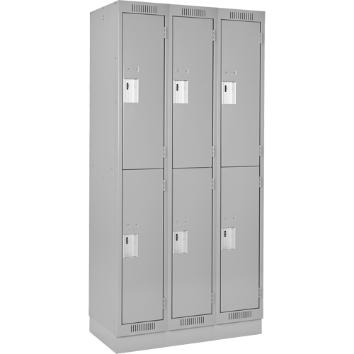 Clean Line Lockers, 2 -tier, Bank of 3, 36" x 18" x 76", Steel, Grey, Rivet (Assembled) Equipex