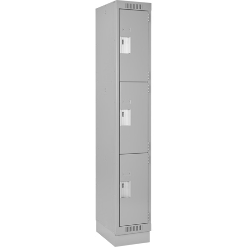 Clean Line Lockers, 3 -tier, 12" x 18" x 76", Steel, Grey, Rivet (Assembled) Equipex