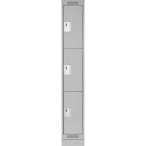 Clean Line Lockers, 3 -tier, 12" x 18" x 76", Steel, Grey, Rivet (Assembled) Equipex