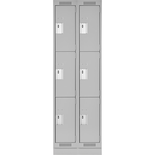 Clean Line Lockers, 3 -tier, Bank of 2, 24" x 18" x 76", Steel, Grey, Rivet (Assembled) Equipex