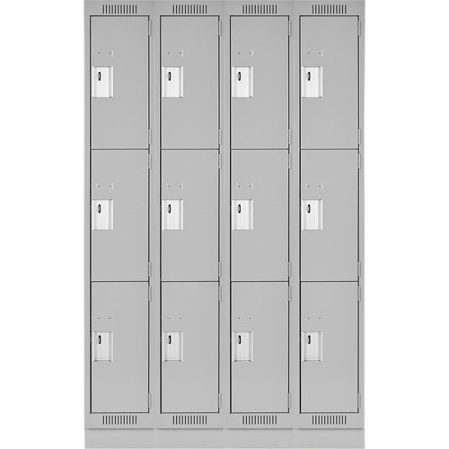 Clean Line Lockers, 3 -tier, Bank of 4, 48" x 18" x 76", Steel, Grey, Rivet (Assembled) Equipex