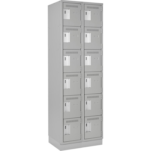 Clean Line Lockerette, 6 -tier, Bank of 2, 24" x 18" x 76", Steel, Grey, Rivet (Assembled) Equipex