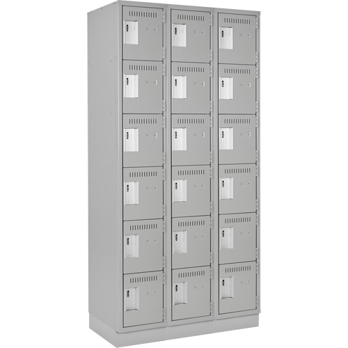 Clean Line Lockerette, 6 -tier, Bank of 3, 36" x 18" x 76", Steel, Grey, Rivet (Assembled) Equipex