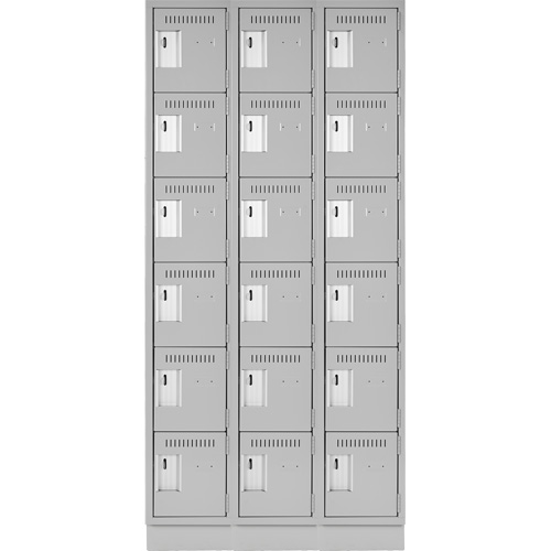 Clean Line Lockerette, 6 -tier, Bank of 3, 36" x 18" x 76", Steel, Grey, Rivet (Assembled) Equipex