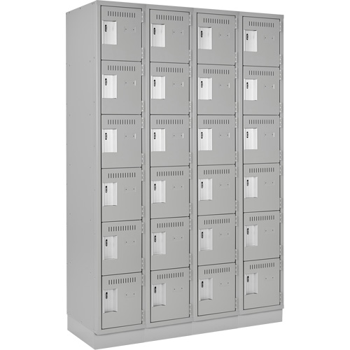 Clean Line Lockerette, 6 -tier, Bank of 4, 48" x 18" x 76", Steel, Grey, Rivet (Assembled) Equipex