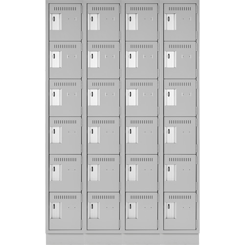 Clean Line Lockerette, 6 -tier, Bank of 4, 48" x 18" x 76", Steel, Grey, Rivet (Assembled) Equipex