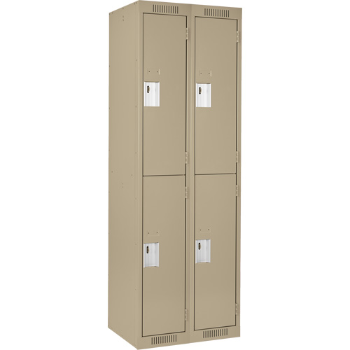 Clean Line Lockers, 2 -tier, Bank of 2, 24" x 18" x 72", Steel, Beige, Rivet (Assembled) Equipex