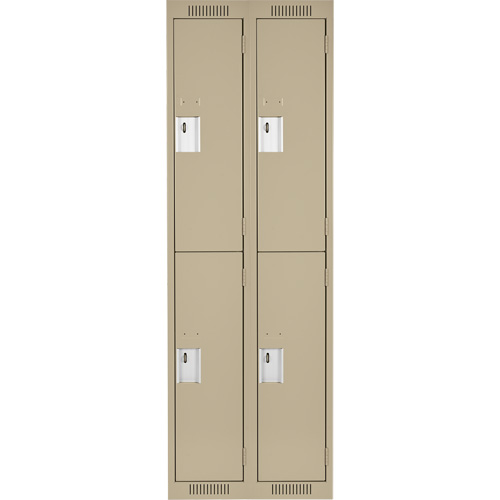 Clean Line Lockers, 2 -tier, Bank of 2, 24" x 18" x 72", Steel, Beige, Rivet (Assembled) Equipex
