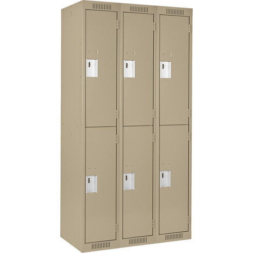 Clean Line Lockers, 2 -tier, Bank of 3, 36" x 18" x 72", Steel, Beige, Rivet (Assembled) Equipex