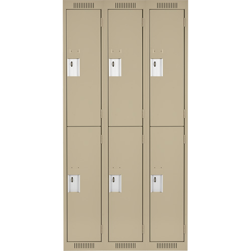 Clean Line Lockers, 2 -tier, Bank of 3, 36" x 18" x 72", Steel, Beige, Rivet (Assembled) Equipex