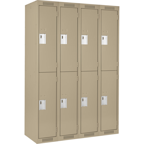 Clean Line Lockers, 2 -tier, Bank of 4, 48" x 18" x 72", Steel, Beige, Rivet (Assembled) Equipex