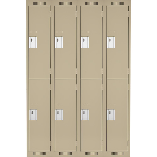 Clean Line Lockers, 2 -tier, Bank of 4, 48" x 18" x 72", Steel, Beige, Rivet (Assembled) Equipex