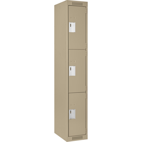 Clean Line Lockers, 3 -tier, 12" x 18" x 72", Steel, Beige, Rivet (Assembled) Equipex