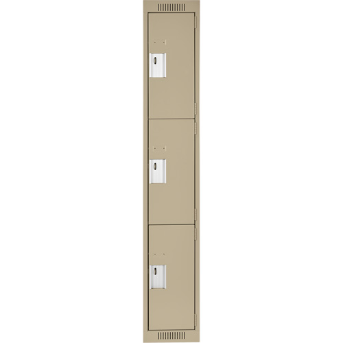 Clean Line Lockers, 3 -tier, 12" x 18" x 72", Steel, Beige, Rivet (Assembled) Equipex