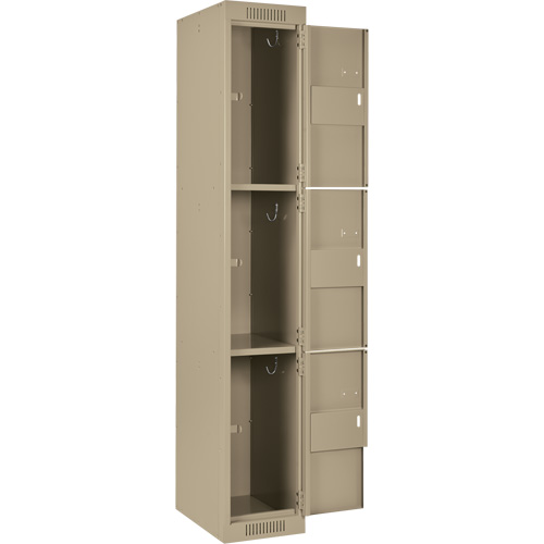 Clean Line Lockers, 3 -tier, Bank of 3, 36" x 18" x 72", Steel, Beige, Rivet (Assembled) Equipex