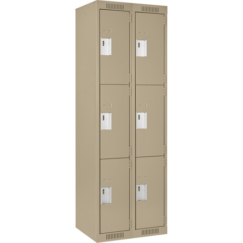 Clean Line Lockers, 3 -tier, Bank of 2, 24" x 18" x 72", Steel, Beige, Rivet (Assembled) Equipex