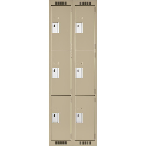 Clean Line Lockers, 3 -tier, Bank of 2, 24" x 18" x 72", Steel, Beige, Rivet (Assembled) Equipex