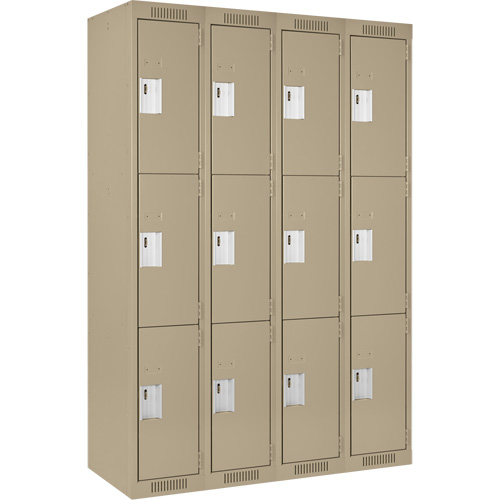 Clean Line Lockers, 3 -tier, Bank of 4, 48" x 18" x 72", Steel, Beige, Rivet (Assembled) Equipex