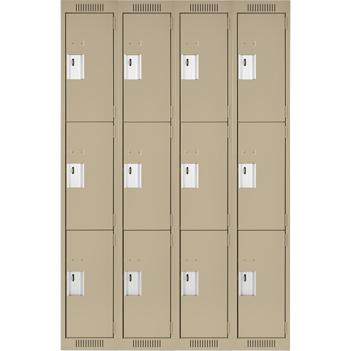 Clean Line Lockers, 3 -tier, Bank of 4, 48" x 18" x 72", Steel, Beige, Rivet (Assembled) Equipex