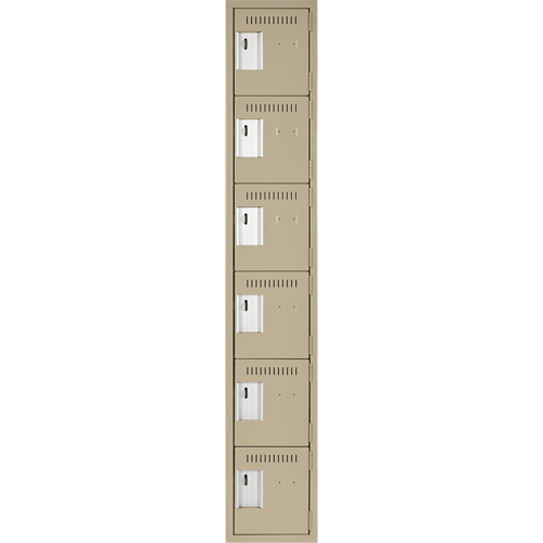 Petits casiers Clean Line, 6 niveaux, 12" x 18" x 72", Acier, Beige, Rivet (assembl&eacute;) Equipex