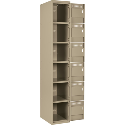 Clean Line Lockerette, 6 -tier, Bank of 3, 36" x 18" x 72", Steel, Beige, Rivet (Assembled) Equipex