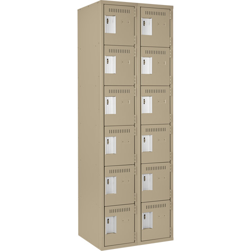 Clean Line Lockerette, 6 -tier, Bank of 2, 24" x 18" x 72", Steel, Beige, Rivet (Assembled) Equipex