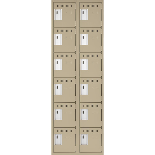 Clean Line Lockerette, 6 -tier, Bank of 2, 24" x 18" x 72", Steel, Beige, Rivet (Assembled) Equipex