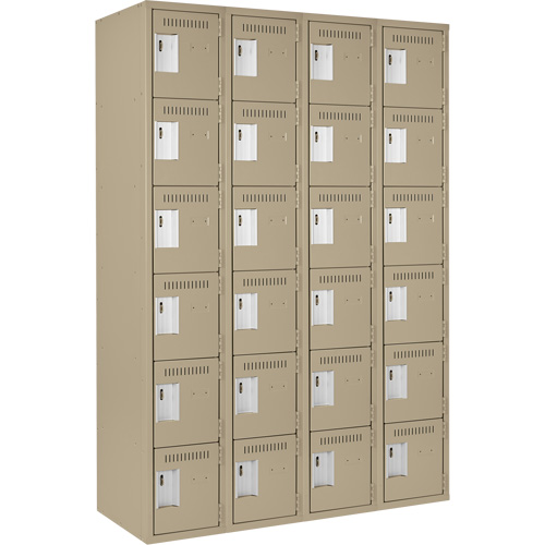 Clean Line Lockerette, 6 -tier, Bank of 4, 48" x 18" x 72", Steel, Beige, Rivet (Assembled) Equipex