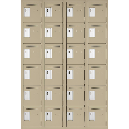 Clean Line Lockerette, 6 -tier, Bank of 4, 48" x 18" x 72", Steel, Beige, Rivet (Assembled) Equipex