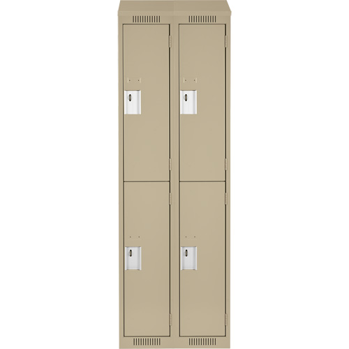 Clean Line Lockers, 2 -tier, Bank of 2, 24" x 18" x 78", Steel, Beige, Rivet (Assembled) Equipex