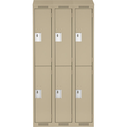 Clean Line Lockers, 2 -tier, Bank of 3, 36" x 18" x 78", Steel, Beige, Rivet (Assembled) Equipex