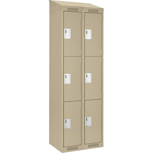 Clean Line Lockers, 3 -tier, Bank of 2, 24" x 18" x 78", Steel, Beige, Rivet (Assembled) Equipex