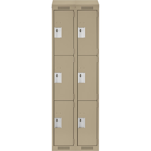 Clean Line Lockers, 3 -tier, Bank of 2, 24" x 18" x 78", Steel, Beige, Rivet (Assembled) Equipex
