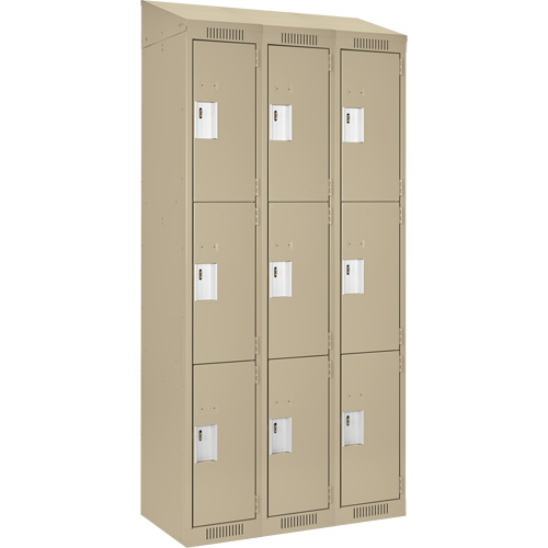 Clean Line Lockers, 3 -tier, Bank of 3, 36" x 18" x 78", Steel, Beige, Rivet (Assembled) Equipex