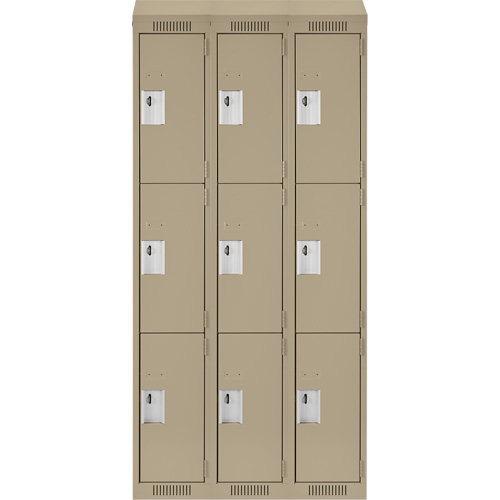 Clean Line Lockers, 3 -tier, Bank of 3, 36" x 18" x 78", Steel, Beige, Rivet (Assembled) Equipex