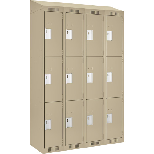 Clean Line Lockers, 3 -tier, Bank of 4, 48" x 18" x 78", Steel, Beige, Rivet (Assembled) Equipex