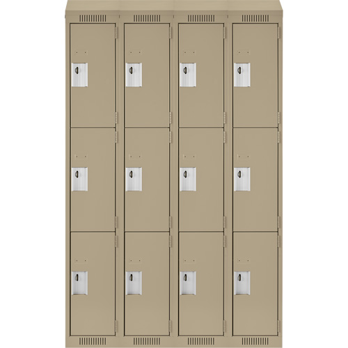 Clean Line Lockers, 3 -tier, Bank of 4, 48" x 18" x 78", Steel, Beige, Rivet (Assembled) Equipex