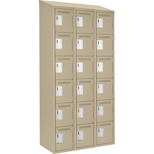 Clean Line Lockerette, 6 -tier, Bank of 3, 36" x 18" x 78", Steel, Beige, Rivet (Assembled) Equipex