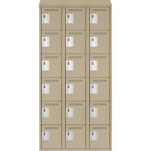 Clean Line Lockerette, 6 -tier, Bank of 3, 36" x 18" x 78", Steel, Beige, Rivet (Assembled) Equipex