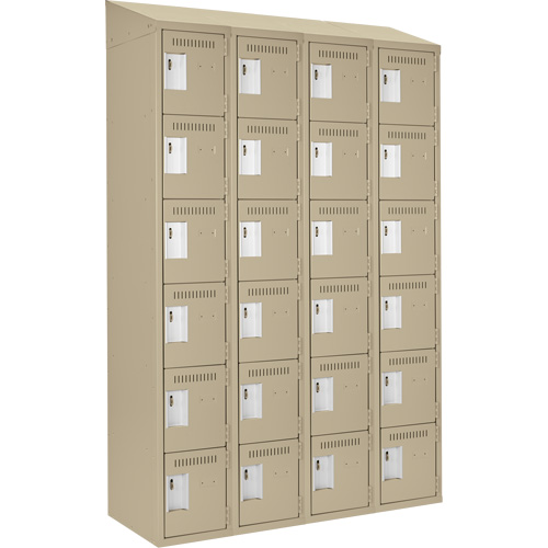 Clean Line Lockerette, 6 -tier, Bank of 4, 48" x 18" x 78", Steel, Beige, Rivet (Assembled) Equipex