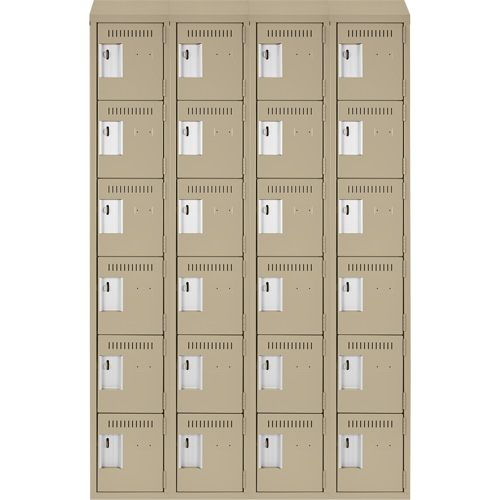 Clean Line Lockerette, 6 -tier, Bank of 4, 48" x 18" x 78", Steel, Beige, Rivet (Assembled) Equipex