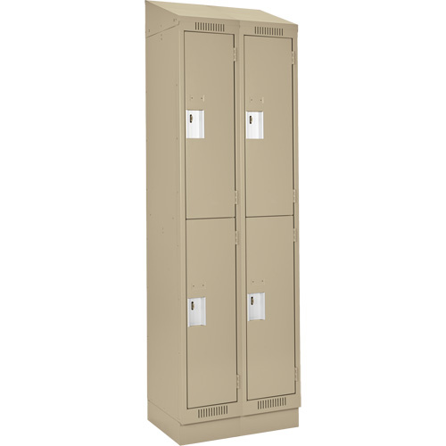 Clean Line Lockers, 2 -tier, Bank of 2, 24" x 18" x 82", Steel, Beige, Rivet (Assembled) Equipex
