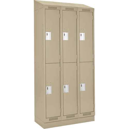 Clean Line Lockers, 2 -tier, Bank of 3, 36" x 18" x 82", Steel, Beige, Rivet (Assembled) Equipex