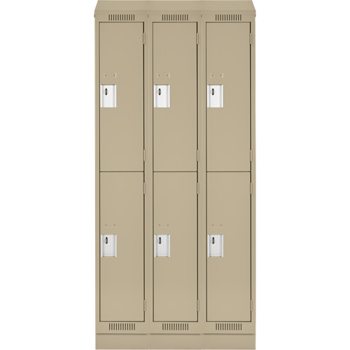 Clean Line Lockers, 2 -tier, Bank of 3, 36" x 18" x 82", Steel, Beige, Rivet (Assembled) Equipex